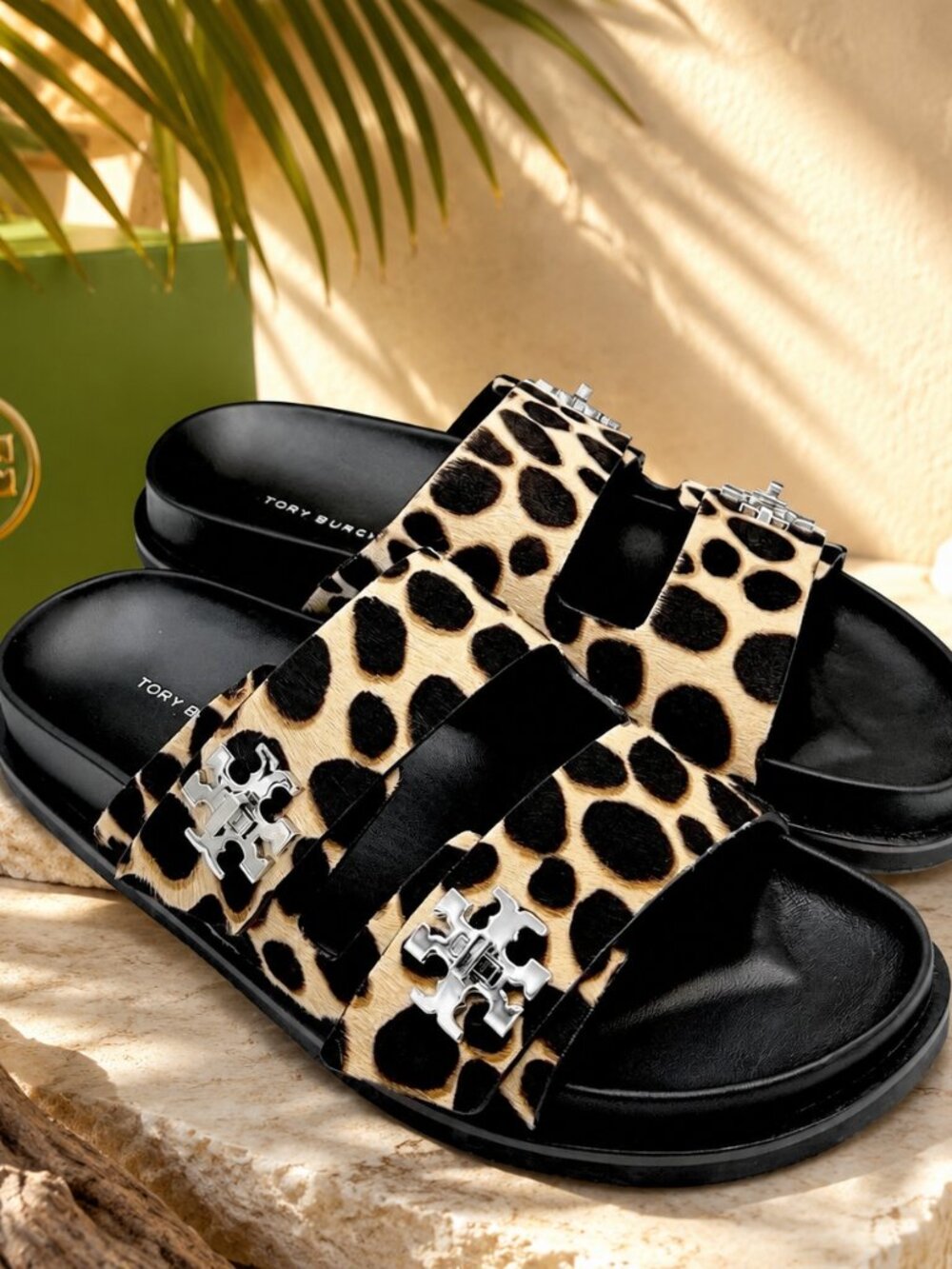 NEW Tory Burch Turnlock Sport Slides Leopard Print Size 7
